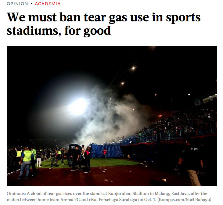 Jakarta Post: We must ban tear gas use in sports stadiums, for good